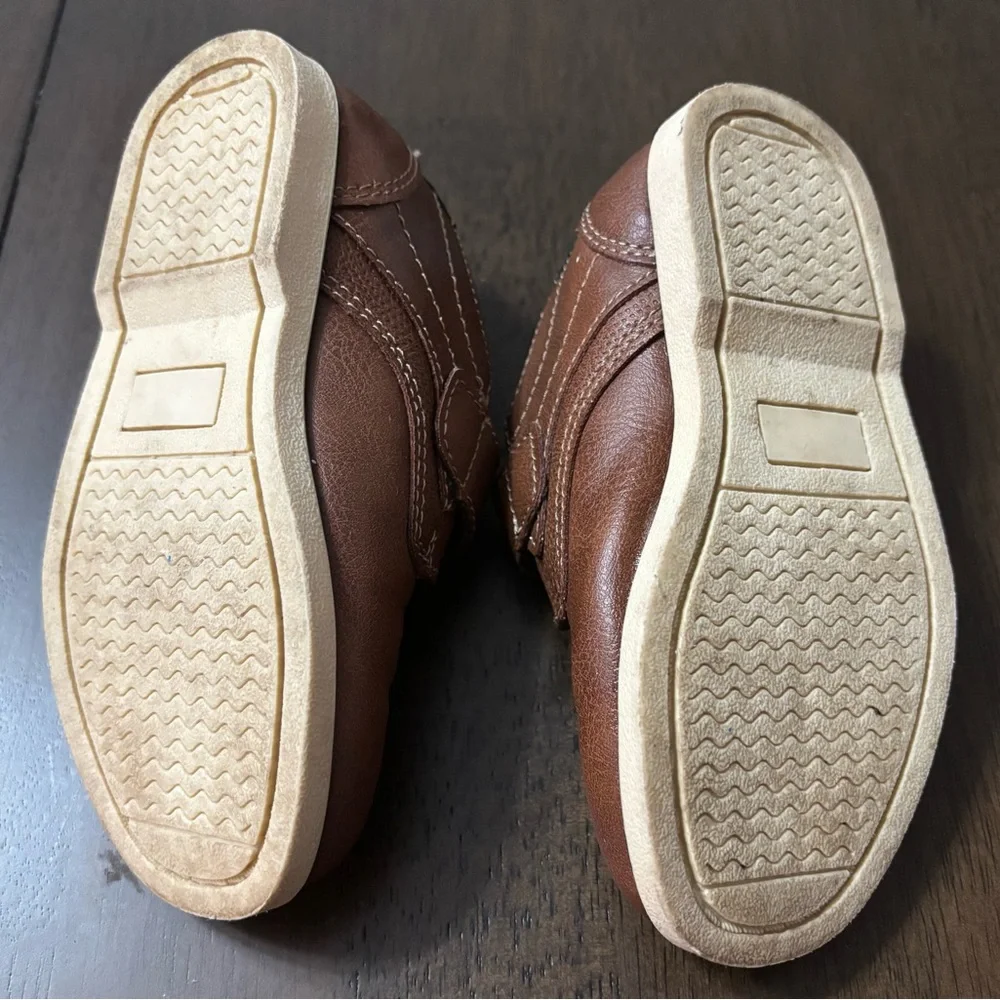 Jumping Beans Cognac Toddler Boys Dress Shoes Brown Loafers‎ Size 9T Hook Loop